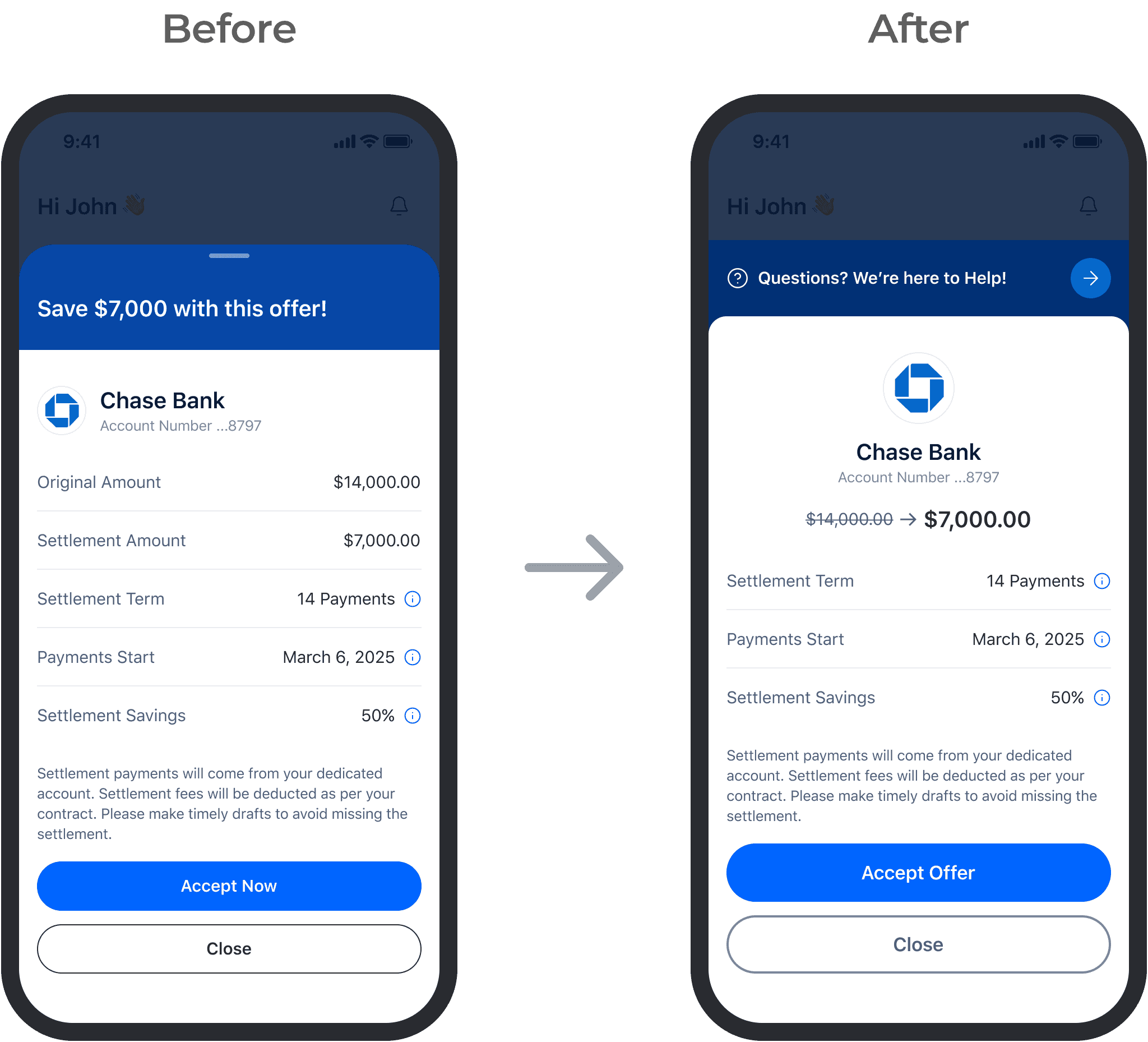 Offer redesign without savings block