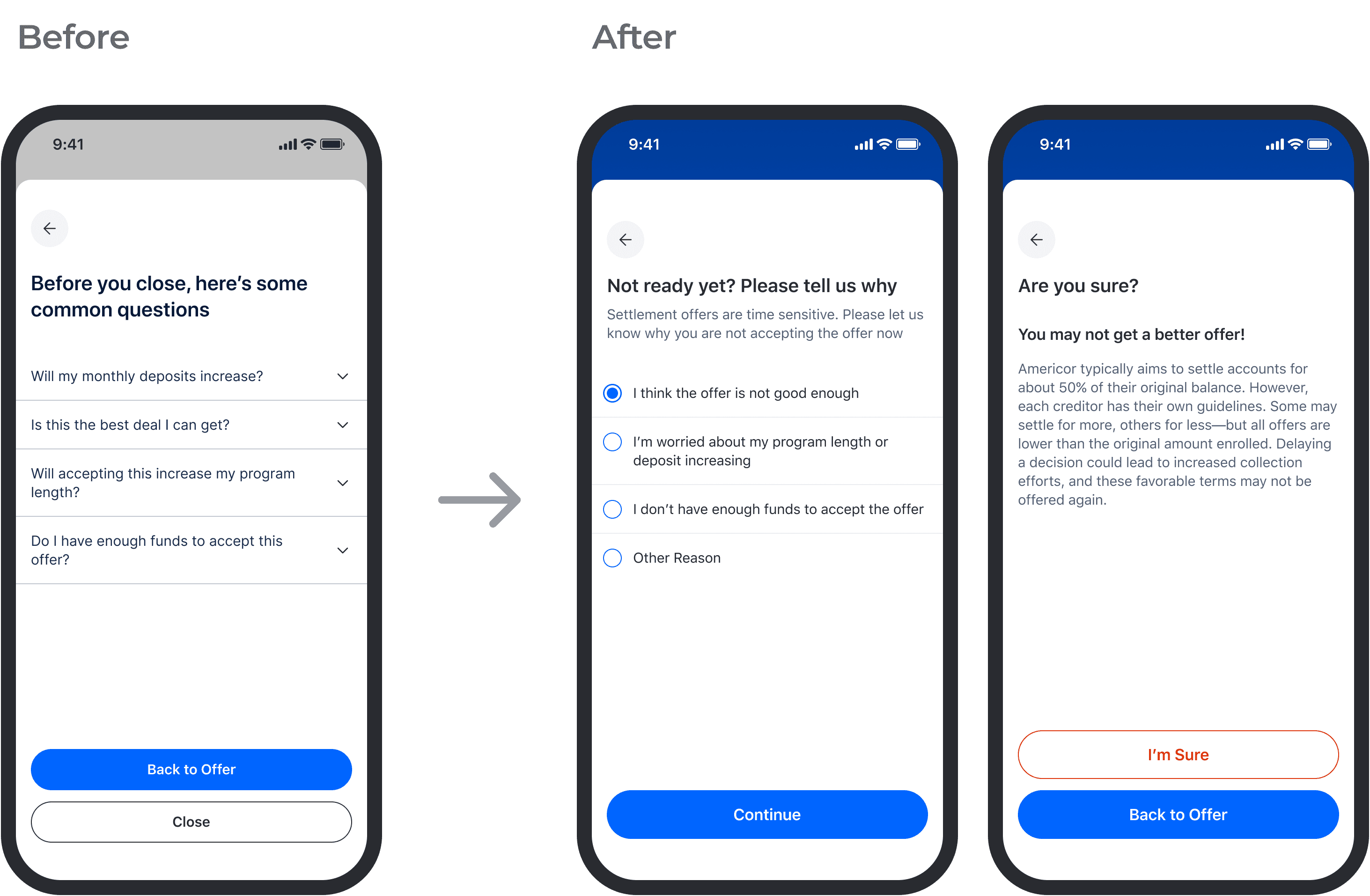 Rejection guidance UI